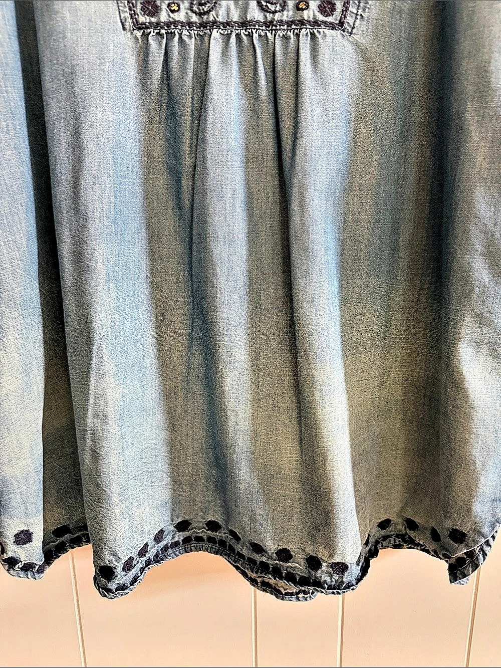 Tantrums Embroidered Chambray Denim Tunic XXL Boho Western Country Prairie Rodeo - Picture 3 of 14